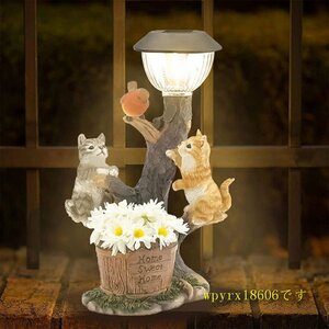 ソーラーライト 猫 ガーデンオーナメント ライト ソーラー 防水 猫 置物 夜照らす 動物 彫刻 ガーデンライト ガーデニング雑貨 飾りか