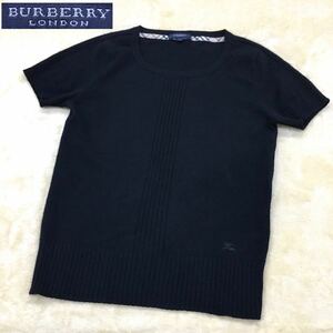BURBERRY LONDON Burberry London cashmere 100% knitted sweater short sleeves hose Logo embroidery lady's size 2 three . association 