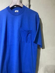 【即決】90s BVD ポケット Tシャツ Tee 半袖 青 ブルー シングルステッチ 丸胴 ミミ付き 耳 USA アメリカ製 古着 L 美品