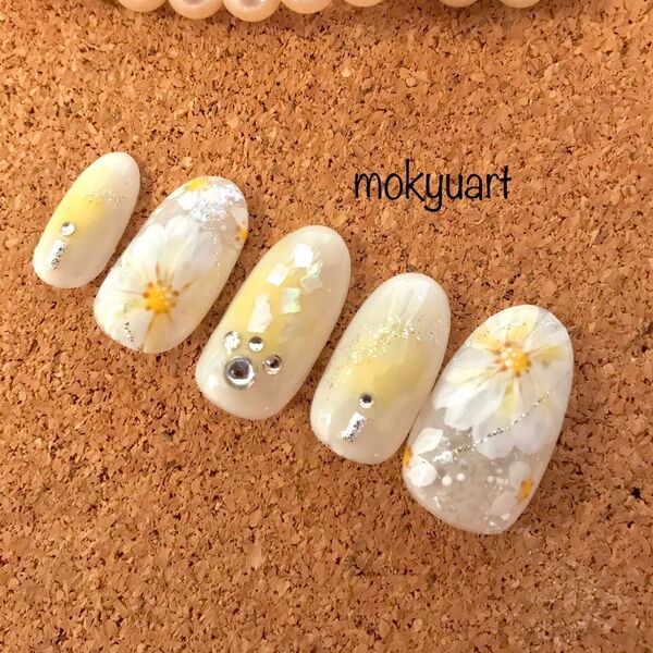 mokyuart 36* フラワー ネイルチップ フラワーネイル お花ネイル お花 イエロー イエローネイル ブライダル