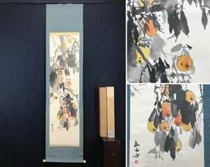 Art hand Auction [Auténtico] Shimomura Tameyama/Caquis de finales de otoño/Paisaje/Paisaje de otoño/Pergamino colgante☆Barco del tesoro☆AC-504, Cuadro, pintura japonesa, Paisaje, viento y luna