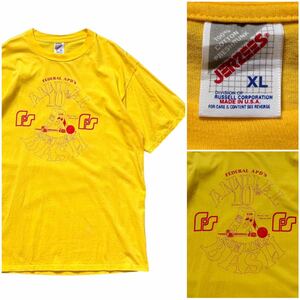 USA製 90’s JERZEES ジャージーズ ヴィンテージ Tシャツ 黄色 イエロー XLサイズ ボーリング キャラクター プリント 企業 アメリカ