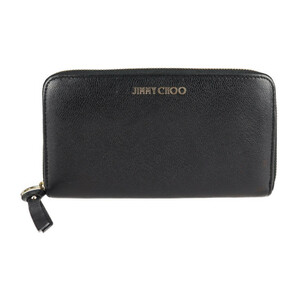 美品 JIMMY CHOO ジミーチュウ ピッパ 長財布 レザー ブラック ゴールド金具 ラウンドファスナー【本物保証】