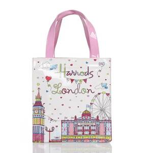  free shipping * prompt decision new goods *Harrods London* England * Britain * Harrods pattern Mini tote bag * white Pink pattern 