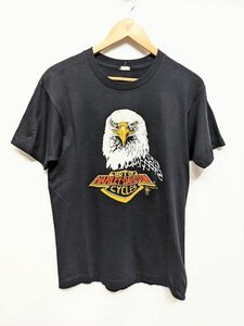 80's HARLEY-DAVIDSON ハーレーダビッドソン 半袖 プリント Tシャツ イーグルプリント ブラック コットン 87年製 ブラック ロゴ