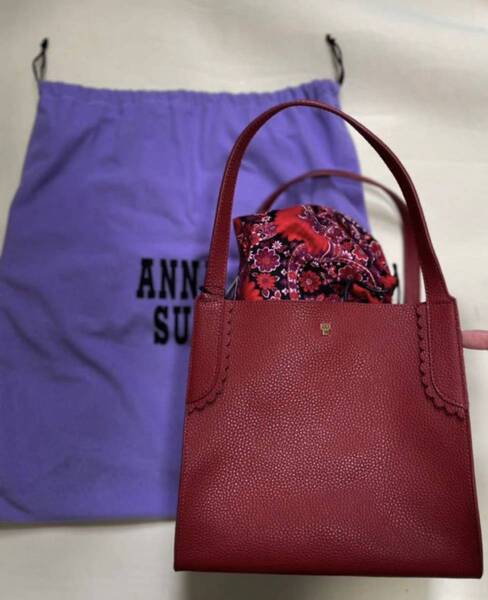 新品!ANNA SUI アナスイ 2WAY ナターリア レザー ハンドバッグ トートバッグ 本革 赤 レッド