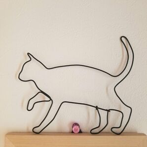 ねこのさんぽ【 親 ねこ 】 ワイヤーアート 壁飾り ハロウィン ウォールデコ 看板 ワイヤークラフト 猫 かわいい インテリア