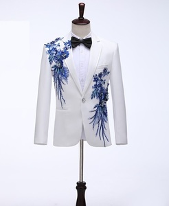 XT10-01c new goods fine quality 2 point set white ( white )+ blue race 4 color development tuxedo single stage costume men's suit outer garment trousers S M L-3XL musical performance .