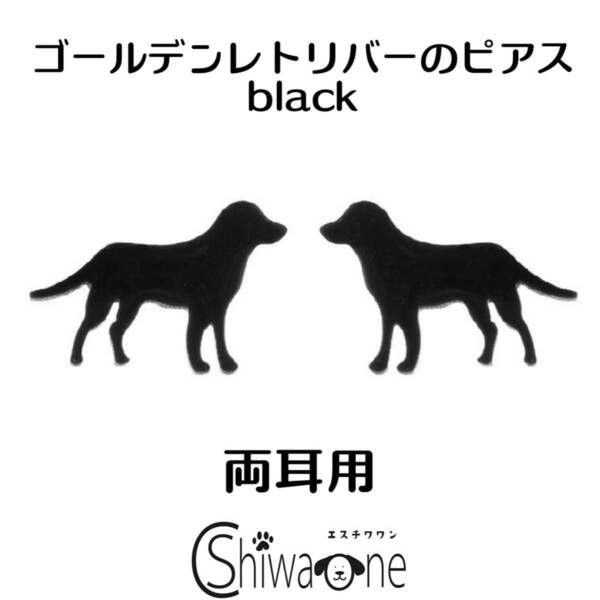 ゴールデン ステンレス ピアス （ブラック） 犬 動物 アレルギー対応 耳飾り 両耳用