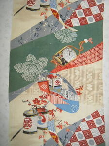 Art hand Auction :Paño viejo 595: Kinsha, seda artificial, introducción, flor de ciruelo, linterna, paraguas, letras, etc., 110 x 37 cm., artesanía, tapiz, hecho a mano, residuos, kimono de mujer, kimono, antiguo, Rehacer materiales