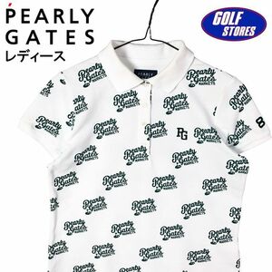 PEARLY GATES パーリーゲイツ 半袖 ポロシャツ ホワイト 総柄 1 レディース ゴルフウェア 2306‐NP‐3142‐G01