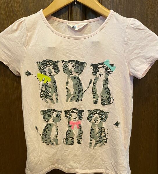 H&M★カットソー140★プリントTシャツ★薄ピンク