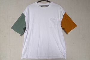 GILEVANS/ジルエバンス/半袖Tシャツ/USA COTTON/袖色違い/左胸ポケット/オーバーサイズ/白/ホワイト/Lサイズ(6/6R)