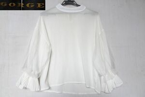 GORGE/ゴージ/長袖ブラウス/プルオーバー/シワ加工クレープ生地/袖コンシャス/袖口プリーツ/バンドカラー/オフホワイト/白(6/26R)