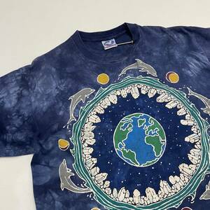 USA古着 90s LIQUID BLUE プリント Tシャツ アメリカ製 / イルカ タイダイ 総柄 リキッドブルー 半袖 1995年 ヴィンテージ オールド 90年代