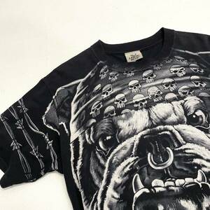 USA古着 00s LIQUID BLUE 総柄 プリント Tシャツ / アメリカ ブルドッグ CATS SUCK BULLDOG 両面 黒 ヴィンテージ オールド リキッドブルー