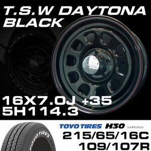 TSW DAYTONA ブラック 16X7J+35 5穴114.3 TOYO H30 215/65R16C　ハイエース100系や152系ハイラックスなどに！