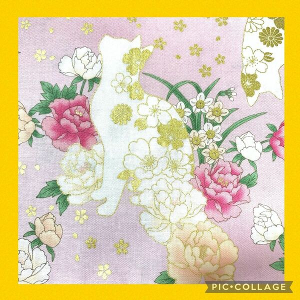 キルトゲイト QUILT GATE ハギレ 生地 布 猫 花柄 和柄 ピンク 桃色 110cm×50cm