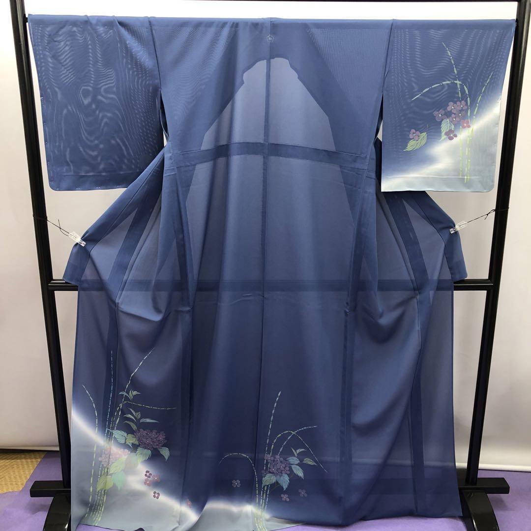 3095 訳有り訪問着夏着物ねじ梅紋紫陽花トクサ薄鉄紺| JChere雅虎拍卖代购