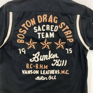 VANSON 刺繍 ワッペン 開襟 半袖 シャツ ブラック 黒 メンズ Mサイズ バンソン オープンカラー 3060254の画像6