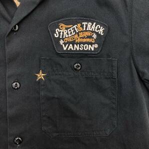 VANSON 刺繍 ワッペン 開襟 半袖 シャツ ブラック 黒 メンズ Mサイズ バンソン オープンカラー 3060254の画像7