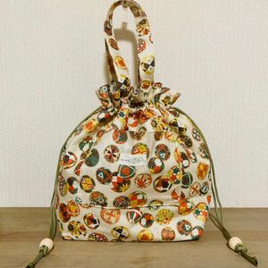 和柄の巾着バッグ　トートバッグ　ハンドメイド　手作り お弁当袋