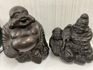 飾り　展示　布袋様・大黒様・恵比寿様　置物2体セット　詳細不明　材質不明　【2870】