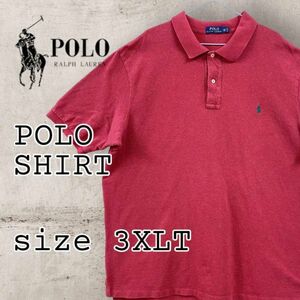 ポロラルフローレン 半袖鹿の子ポロシャツ レッド USA規格3XLTトールサイズ