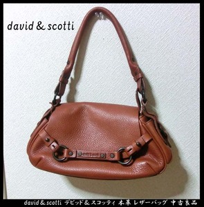 ■david＆scotti デビッド＆スコッティ 本革 レザー ハンドバッグ ショルダーバッグ ミラー付き 茶系 中古良品 使用感薄め！