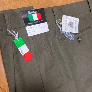 新品タグ付きwool masterイタリア製生地使用高級日本製ビジネスパンツ ゴルフパンツ サイズ79 モスグリーン フランネルウール100%の画像1