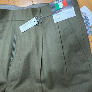 新品タグ付きwool masterイタリア製生地使用高級日本製ビジネスパンツ ゴルフパンツ サイズ79 モスグリーン フランネルウール100%の画像9