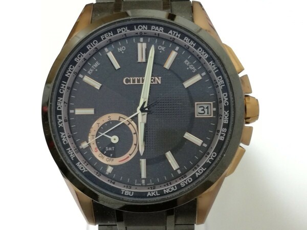 稼働 良品 CITIZEN シチズン F150-T021603 アテッサ エコドライブ 腕時計 チタン デイデイト 電波ソーラー ブラック Eco-Drive 黒 4-62