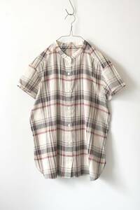  beautiful goods NEWYORKER: cotton linen check short sleeves shirt / machine woshu/ new yo- car / size 9R