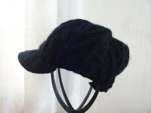 ⊿メイダイ⊿キッズ帽子・大人　編み込みハット　つば付ニット帽　黒色帽子　サイズ５２cm〜５８cm　キャップ　帽子
