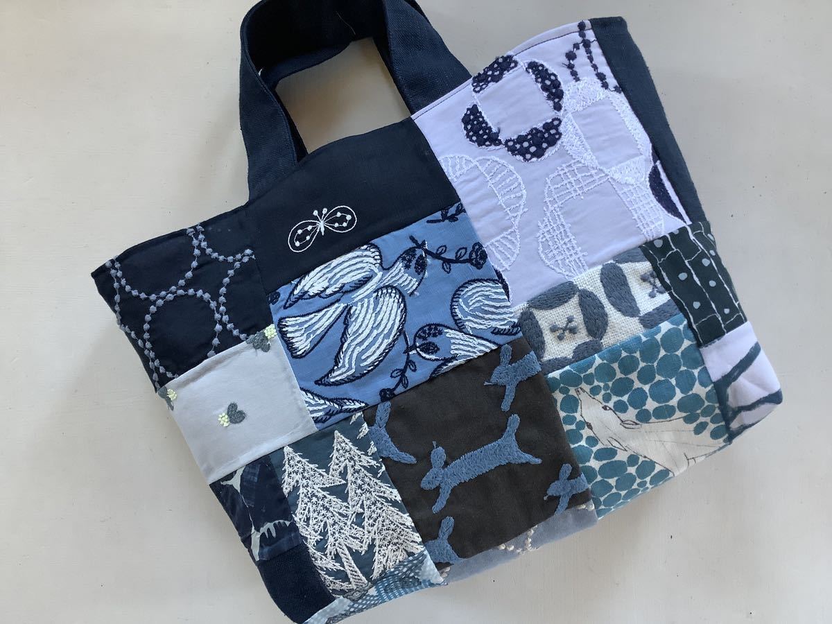 ハンドメイド ミナペルホネン ハギレとリネンのマルシェバック