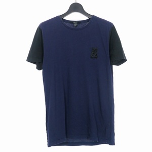 スビ Ksubi ロゴ 刺繍 クルーネック Tシャツ カットソー 半袖 切替 S ネイビー 紺 ブラック 黒 メンズ