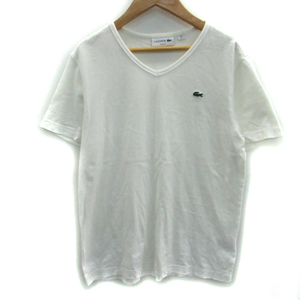 ラコステ LACOSTE Tシャツ カットソー 半袖 Vネック ロゴ刺繍 3 白 ホワイト /SM27 メンズ
