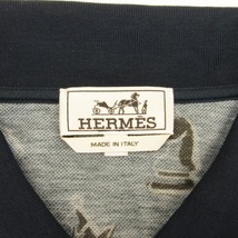 エルメス HERMES 美品 22SS ポロシャツ 半袖 チェス柄 総柄 鹿の子 コットン イタリア製 ネイビー XL メンズ_画像5