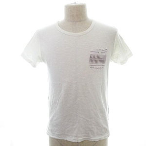 ポールスミスジーンズ Paul Smith JEANS Tシャツ カットソー 半袖 ラウンドネック 薄手 コットン 総柄 S 白 ベージュ メンズ