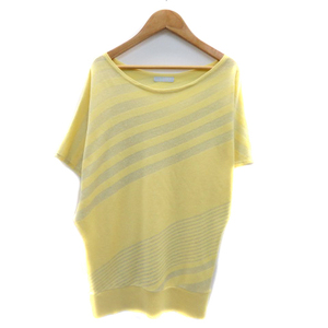  profile PROFILE knitted cut and sewn short sleeves round neck diagonal stripe pattern 38 yellow yellow /YK33 lady's 