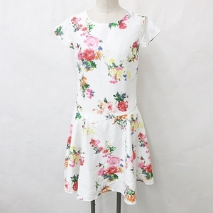  Chesty Chesty One-piece knee height crew neck cap sleeve total print floral print Flare ivory pink red 1 lady's 