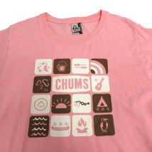 チャムス CHUMS Tシャツ 丸首 半袖 ロゴプリント コットン混 ピンク ブラウン 茶 ホワイト 白 L レディース_画像2