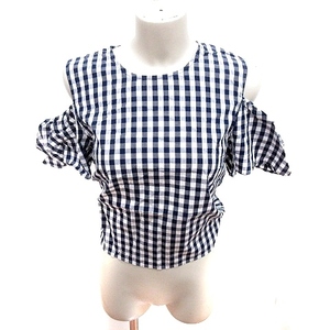 Хитрый хитрый рубашка блузя с коротким рукавом Gingham чек 2 темно -синий темно -синий белый белый /RT Ladies