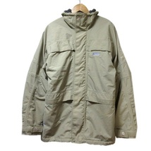 カリマー karrimor avro jacket アウトドアウエア ジャケット 中綿 ナイロン ジップアップ 裏ボア スタンドカラー ベージュ S 刺繍 OKZ X_画像1