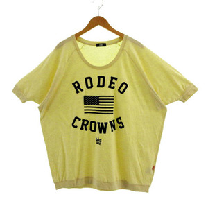 RODEO CROWNS WIDE BOWL RCWB ワンピース カットソー 五分袖 ひざ丈 ロゴ 星条旗 オーバーサイズシルエット コットン混 黄色 紺 F