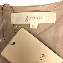 未使用品 グローブ grove ワンピース クルーネック フレア 無地 半袖 ひざ丈 M ベージュ レディース_画像3