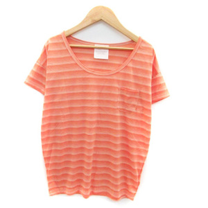  Ray Beams Ray Beams cut and sewn round neck short sleeves border pattern orange /HO22 lady's 