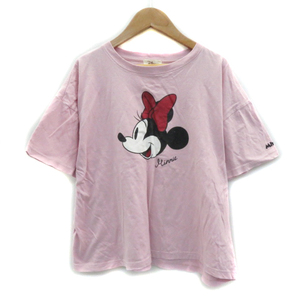 ディズニー Disney Tシャツ カットソー 半袖 ラウンドネック ミニーマウス オーバーサイズ M マルチカラー ピンク /YS26 レディース