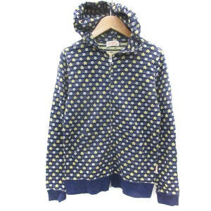  Beams Boy BEAMS BOY jacket Parker middle height border pattern double Zip floral print navy navy blue /YM36 lady's 