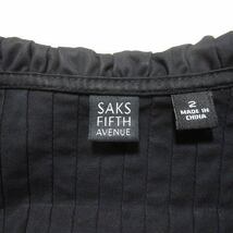 SAKS FIFTH AVENUE ワンピース ブラック ひざ丈 長袖 シャツワンピ ピンタック 黒 ストレッチ 2 Mサイズ相当 コットン ウエストリボン_画像3